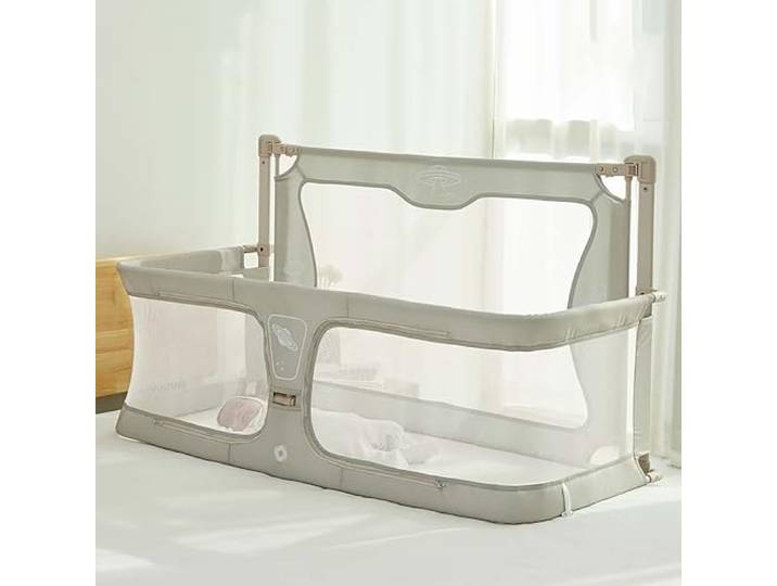 3 in 1Beistellbett Baby,120x50cm,Babywiege, Kinderbett Babybett, beistellbett Baby boxspringbett, Stubenwagen Babybett, Beistellbett mit Moskitonetz, der auf das Bett gestellt Werden kann ( Color : Cr