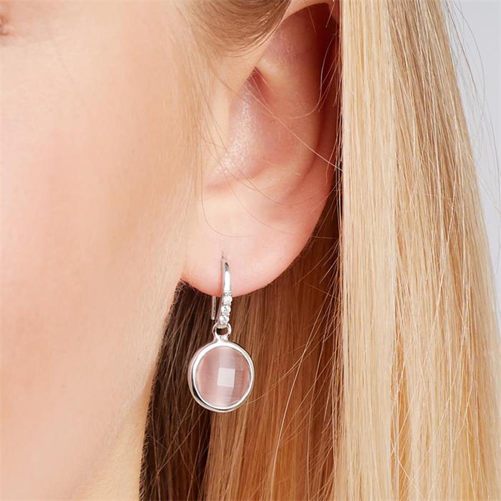 Unique Polierte 925 Silber Ohrhänger mit Cat Eye Perle silber