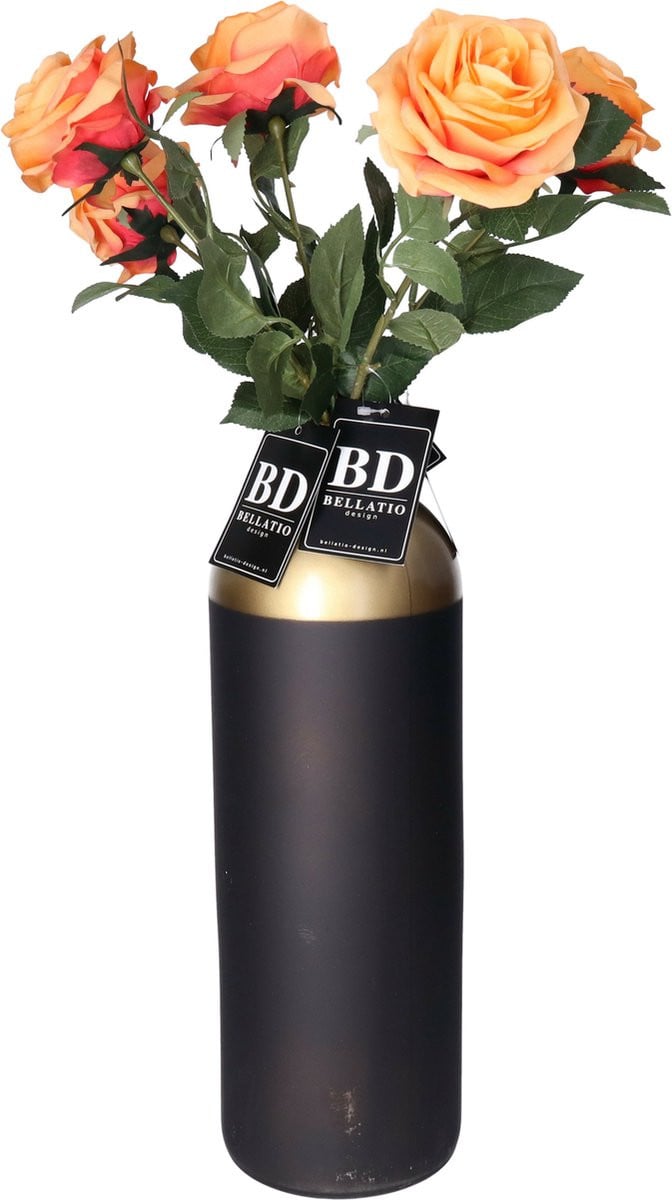 Bellatio Design Kunstbloem Roos Dijon - 8 stuks - Oranje - Zijde - 64 cm