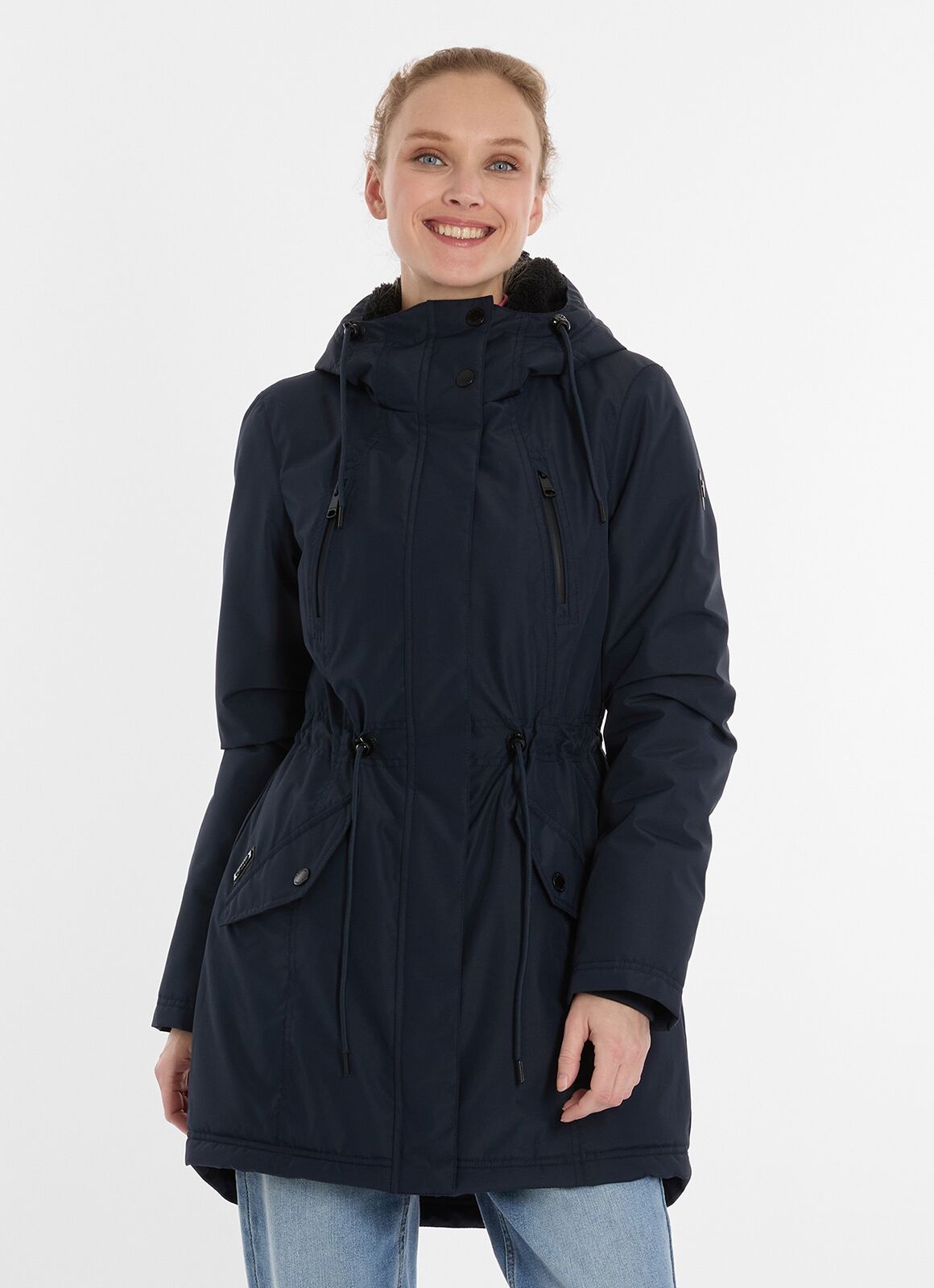 Outdoorjacke RAGWEAR "ELSIEN", Damen, Gr. XL, blau (navy), Web, Obermaterial: 100% Polyester, unifarben, Po-bedeckend, Rippstrickbündchen, Jacken Outdoorjacke, po-bedeckende Länge, hochschliessender Kragen navy XL