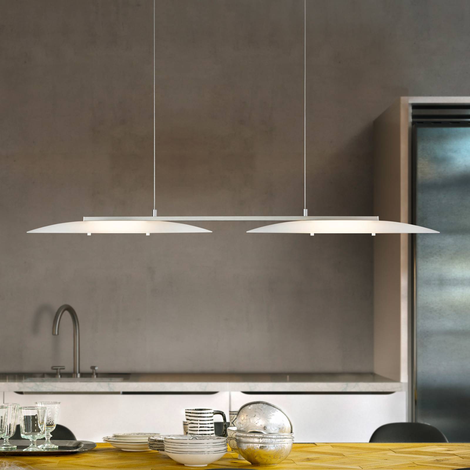Helestra Hängelampe Sally, dimmbar, weiß / opal, für Wohn- / Esszimmer, Glas, Modern