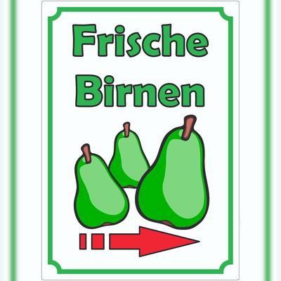 HB-Druck Frische Birnen Aufkleber Hochkant mit Pfeil rechts A3 (297x420mm)