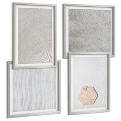 BILDER SET 4er Set - 50x50 cm & 40x60 cm Silberner Rahmen - Leichte Boho-Sandtexturen