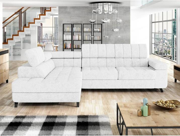 MIRJAN24 Ecksofa Nord, mit Bettkasten und Schlaffunktion, Typs L , Einstellbare Kopfstützen, 264x203x73 cm