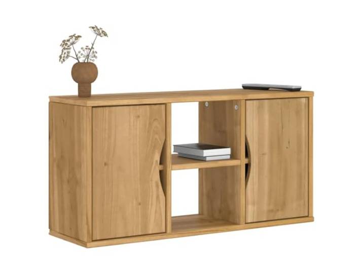 HEFZGDB TV-Schrank ODDA 79x24x40 cm aus Massivholz Kiefer mit viel Stauraum, robuste Oberplatte für Fernseher und Multimedia-Geräte, praktisches Aufbewahrungsmöbel für Wohnzimmer,