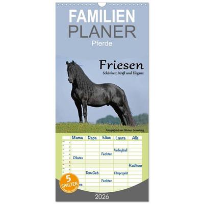 Familienplaner 2026 - Friesen - Schönheit, Kraft und Eleganz mit 5 Spalten (Wandkalender, 21 x 45 cm) CALVENDO