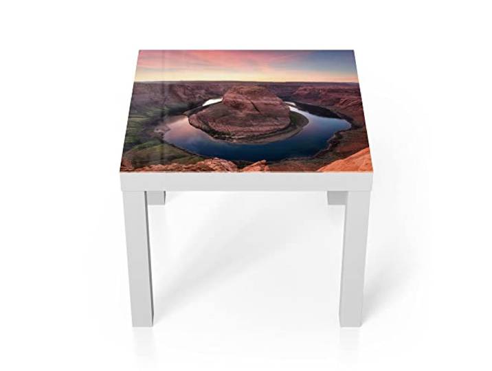 DEQORI Glastisch weiß klein 55x55 cm Motiv Horseshoe Bend am Abend ausgefallener Beistelltisch aus Glas Hochglanz Couchtisch fürs Wohnzimmer moderner Couch Tisch mit Design