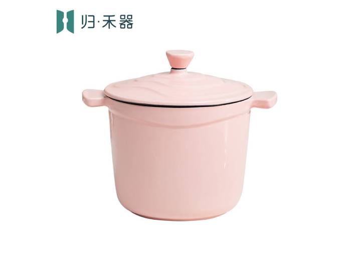 Pot pour aliments pour bébés en fonte émaillée, mini faitout multifonction pour 1 personne pour bouillie et soupe, compatible avec les plaques à induction, hot pot pour 1 personne, rose Taoyao, 14 cm, 1,3 L