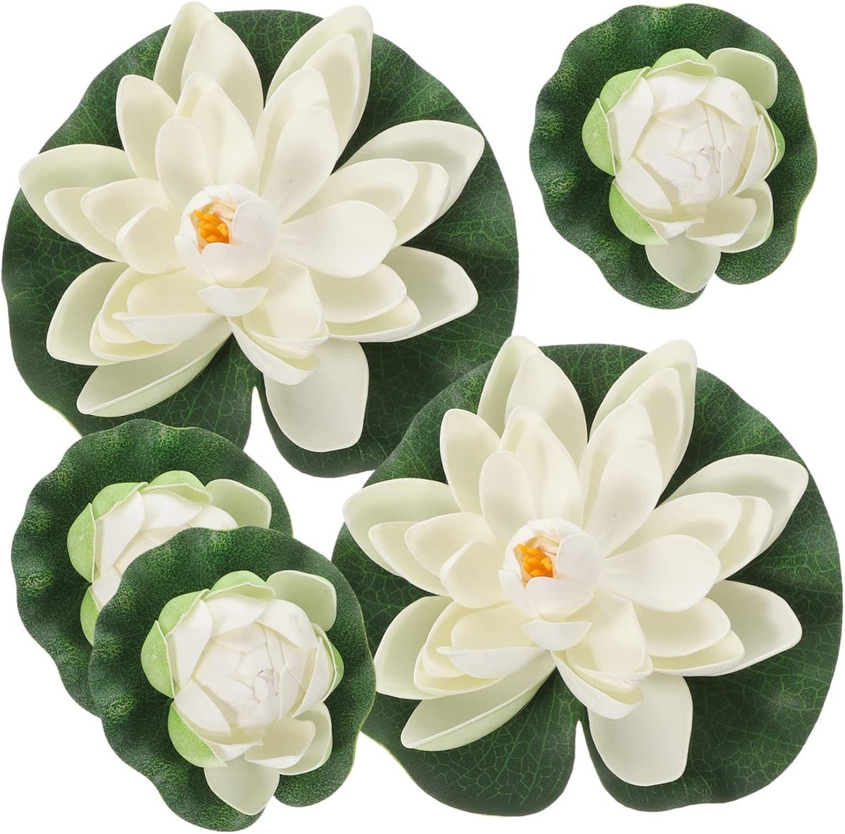 Set van 5 kunst lotus bladeren - Witte nep waterlelies voor vijver decoratie - 18 cm