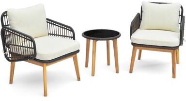 Costway 3 Pieces Patio Furniture Set with Cushioned Chairs and Tempered Glass Side Table-Black