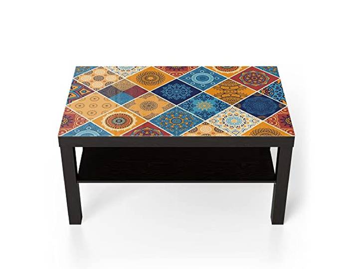 DEQORI Glastisch schwarz groß 90x50 cm Motiv Viereckiges Fliesendekor ausgefallener Beistelltisch aus Glas Hochglanz Couchtisch fürs Wohnzimmer moderner Couch Tisch mit Design