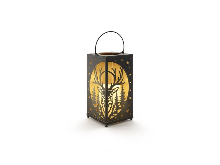STT LED Laterne Kerze Deer 24 cm , schwarz, H: 24cm, 1 Stk., Leuchten, LED Laterne