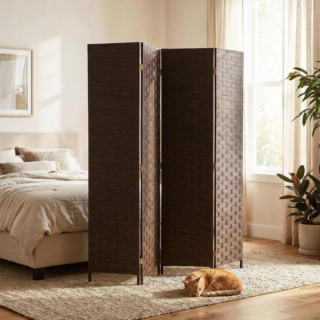 World Menagerie HOMCOM 4 Panel Folding Room Divider, Privacy Screen with Panels, Dark Brown Brown 169.5cm H X 159.5cm W X 1.6cm D
