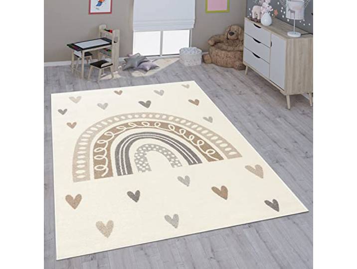 Paco Home Kinderteppich Teppich Kinderzimmer Mädchen Jungs Verschiedene Motive Und Größen, Grösse:120 cm Rund, Farbe:Beige