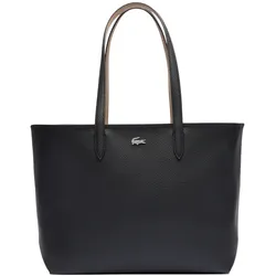 LACOSTE Damen Handtasche - Anna Petit Piqué Zipped Shopping Bag, 30x35x14cm (HxBxT) Schwarz (Krema)