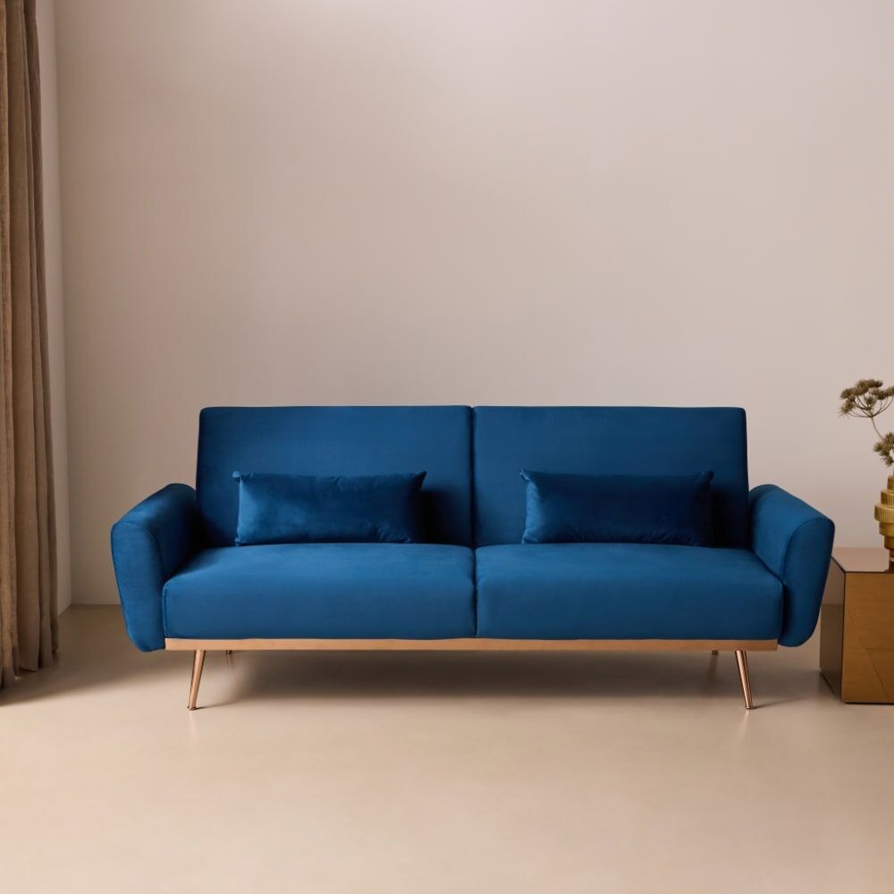 sweeek Sofá cama de terciopelo, 3 plazas, azul