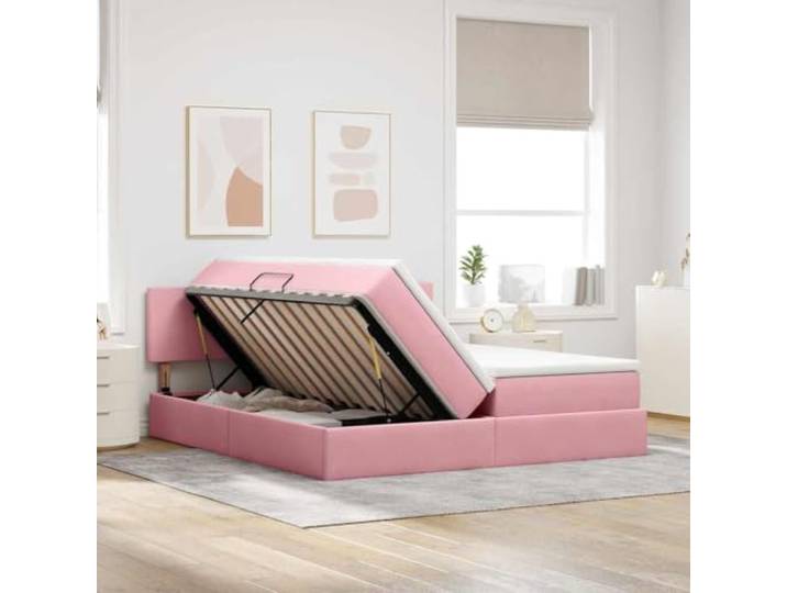 KTHLBRH Einzelbett mit Stauraum, Rosa, 90 x 200 cm Weicher Samt, Metallrahmen, hydraulisches Heben, mit Matratze und Kopfteil
