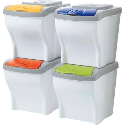 Mülltrennsystem BISCHOF BAMA "FUNNY", bunt (weiß, grau, orange, blau, grün, gelb), B:40cm H:31cm T:28cm, Kunststoff, Mülleimer, Mülltrennsystem, 4-teilig, Kunststoff, abnehmbarer Deckel, je 20 L