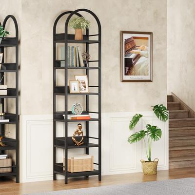 Bluebel 6-Tier Open Bookshelf, Tall Arched Bookcase Narrow Bookshelf