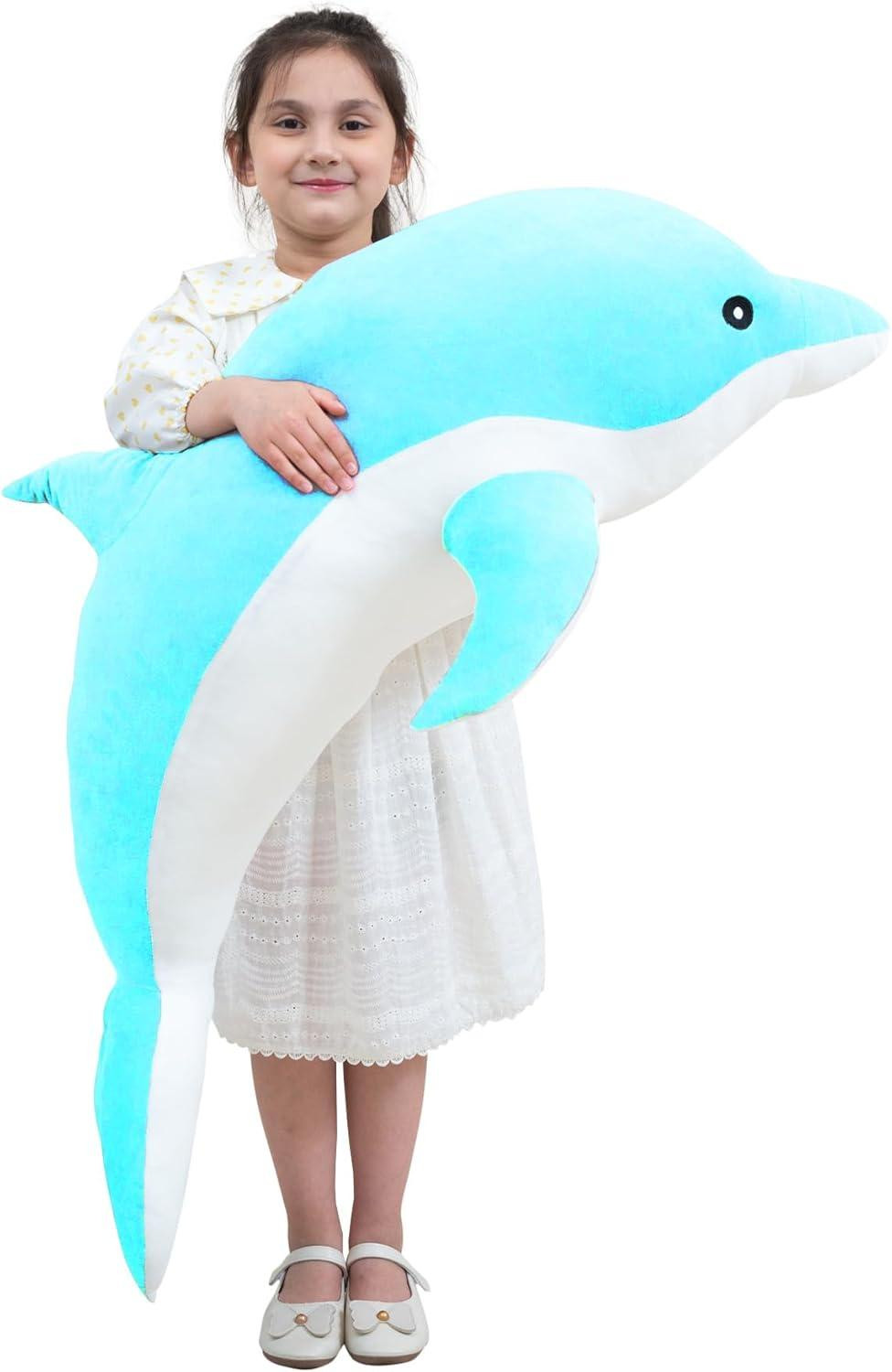 Blauwe pluche dolfijn van 100 cm voor de kinderkamer