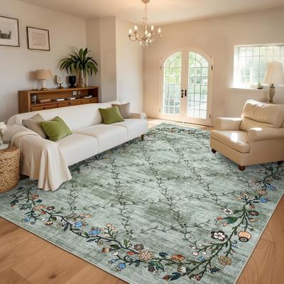 Garvee Geometric Checkered Floral Bordered Area Rug