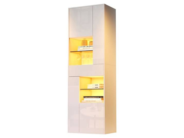 Armoire haute avec 4 placards vitrine en verre Vitrines avec éclairage LED vitrines au design brillant présentoirs 55×38×170 cm