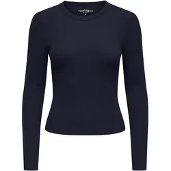ONLY Damen Ripp-Langarmshirt - ONLVAL O-NECKT SWEAT, Rundhals, Regular Fit, Baumwoll-Stretch, einfarbig Dunkelblau / S