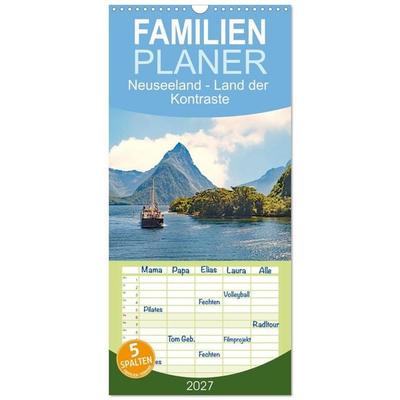 Familienplaner 2027 - Neuseeland - Land der Kontraste mit 5 Spalten (Wandkalender, 21 x 45 cm) CALVENDO