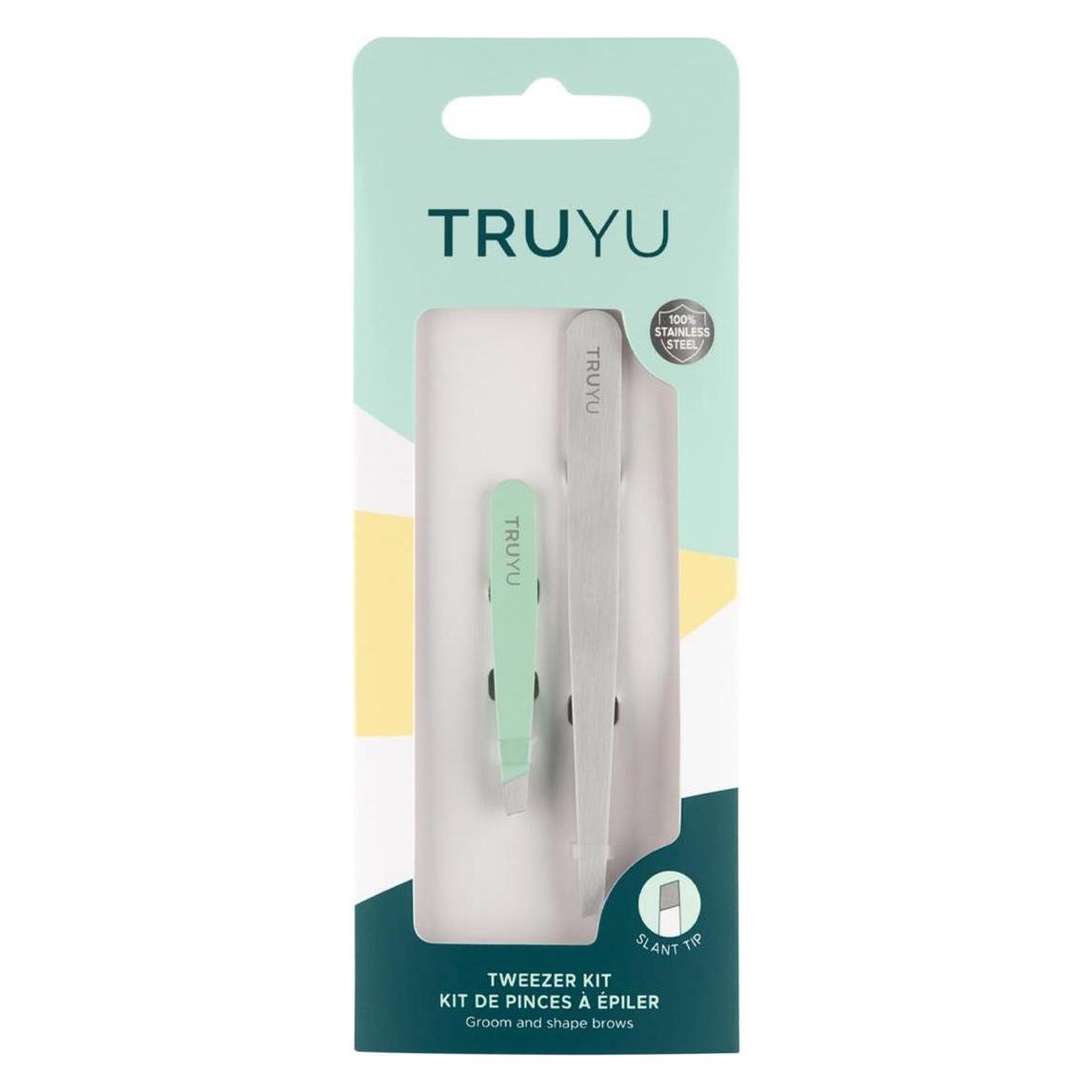 Truyu Tweezer Kit Set of 2 Full Size Slant Tweezer and Mini Slant Tweezer - Facial Hair Removal for Women (65922)