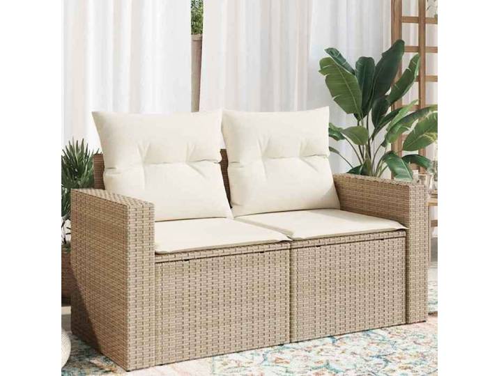 Canapé de jardin avec coussins 2 places beige résine tressée 366060