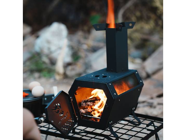 Réchaud de camping, réchaud à bois portable pour l'extérieur, réchaud à bois sans fumée, réchaud d'extérieur en acier au carbone