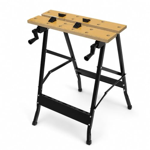 Relaxdays opvouwbare werkbank met spanbekken en pegboard, bruin/zwart
