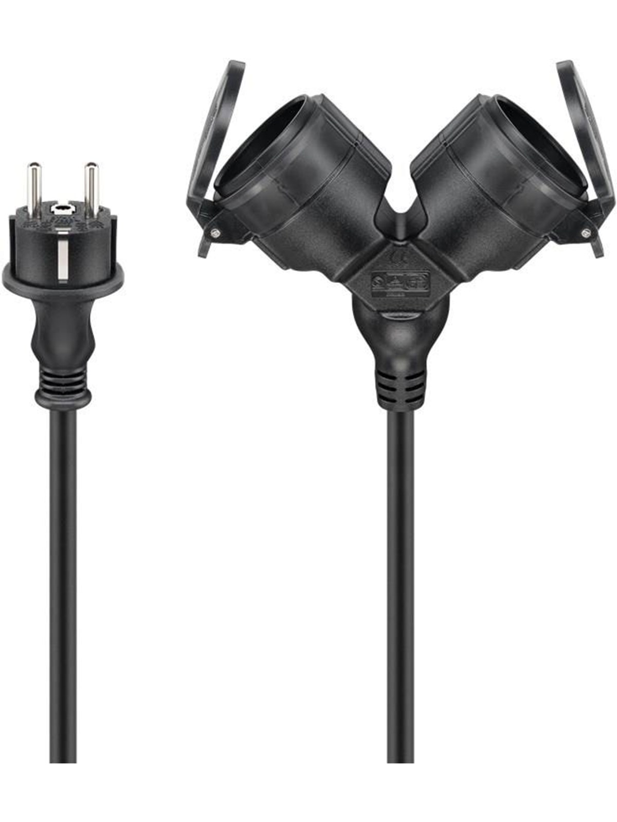Pro Outdoor Double Extension Cable - Power (CEE 7/7) - Type E/F Plug - 5m - Schwarz