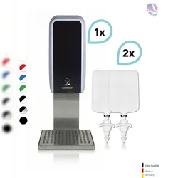 Blanc HYGIENIC SET: Desinfektionsspender SENSOR Cosmos (berührungslos) +2x1L Händedesinfektion+Edelstahlhalterung mit Auffangschale Wandmontage