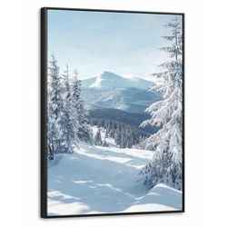 LEINWAND Bilder mit Rahmen - Winterlandschaft - Natur - Berge - Bäume - Schnee - 70x100