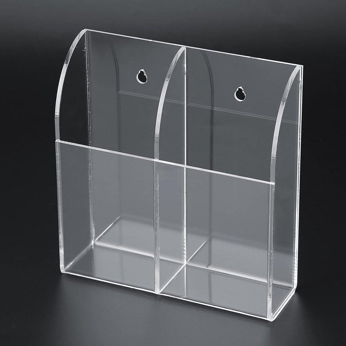 Transparante acrylhouder voor afstandsbedieningen - Wandmontage opbergbox met 2 compartimenten