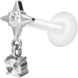 PTFE Labret mit Innengewinde + Titan-Aufsatz STERN + KRISTALL