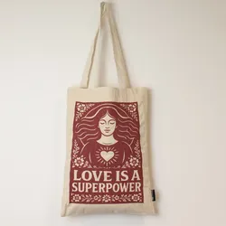 Nomad Sari Iconic Toni Tote Bag - Love is a Super Power - Natural 10oz