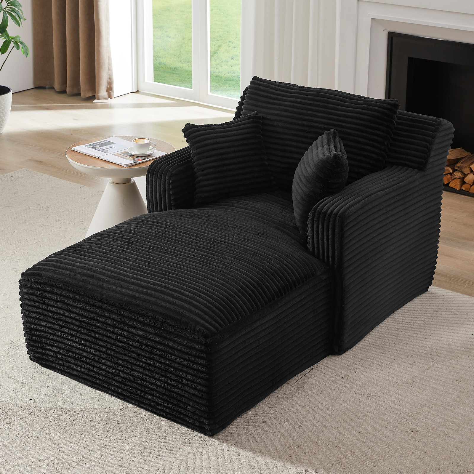 OKWISH Relax fauteuil met armleuningen en rugleuning, velours, zwart