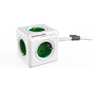 allocacoc Steckdosenwürfel PowerCube, weiß / grün, 5-fach Schutzkontakt, mit 1,5 m Kabel