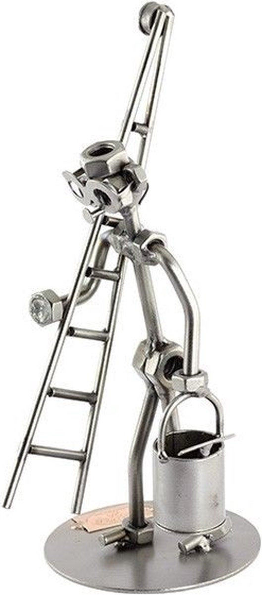Decoratief beeldje Glazenwasser met ladder - Metaal - B/D/H: 20 x 17 x 9 cm