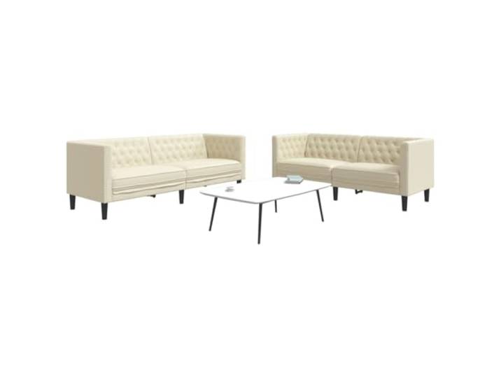 HEFZGDB Chesterfield Sofa Set 2-TLG Creme Kunstleder Polstergarnitur Wohnzimmer Sitzgruppe mit Knopftuft und stabilen Stützbeinen, bequem langlebig pflegeleicht für stilvolle