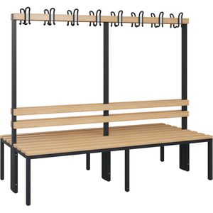 CP-Möbel Umkleidebank 8052-200, Sitzfläche Holz, 200 cm, mit Hakenleiste, buche / anthrazit, doppelt