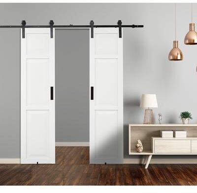 Pinecroft Millbrooke White Center Opening PVC Barn Door Sliding Door Kit 36 x 84 Assembly Required