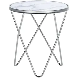 BEISTELLTISCH Marmor Optik weiß/silber 50 cm Meridian