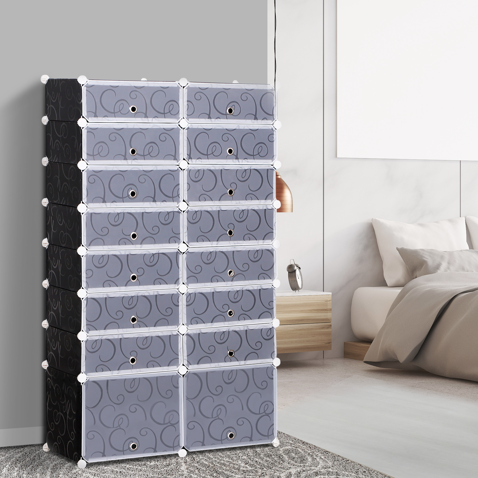 Homcom Scarpiera fai da te 16 Cubi Guardaroba Modulare Scarpiera Cubi, Bianco e Nero in Plastica, a 6 Ripiani 2 Righe 95 x 37 x 160cm Aosom