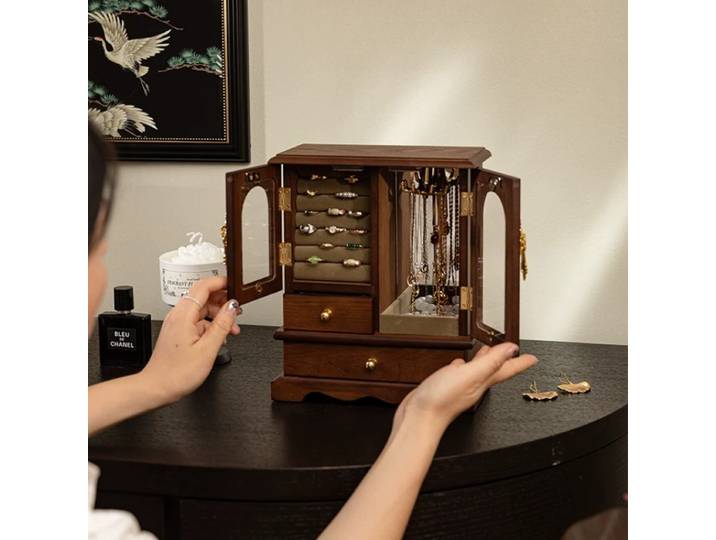 Boîte à bijoux vintage, boîte de rangement en bois de luxe, présentoir à bijoux, cadeau de mariage, décoration de la maison, artisanat