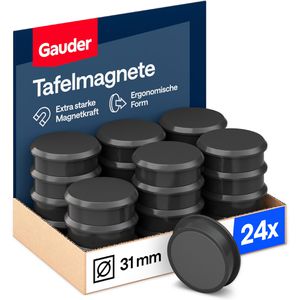 Gauder Magnete schwarz, Ø 31 mm, Höhe 10 mm, 24 Stück