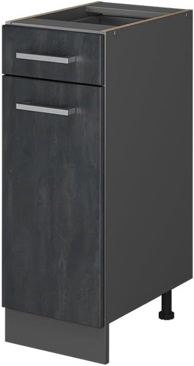 Keukenkast met lades - Onderkast module - Zwart beton - Breedte: 30 cm