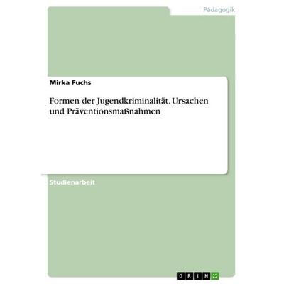 Formen der Jugendkriminalität. Ursachen und Präventionsmaßnahmen, Taschenbuch von Mirka Fuchs, GRIN, 978-3-640-73108-4